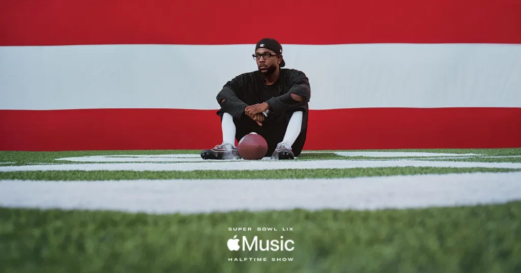 Kendrick Lamar a 2025-ös Apple Music Super Bowl LIX Halftime Show plakátján